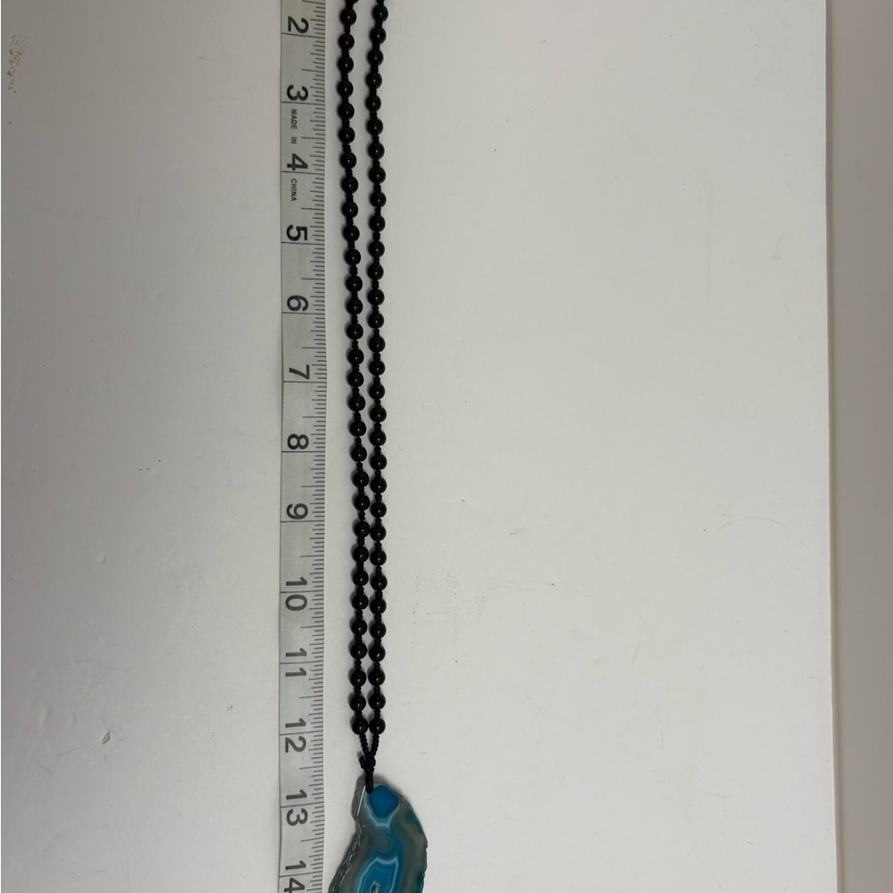 Elegant Blue Stone Pendant and Black Bead Necklace - Picture 3 of 6